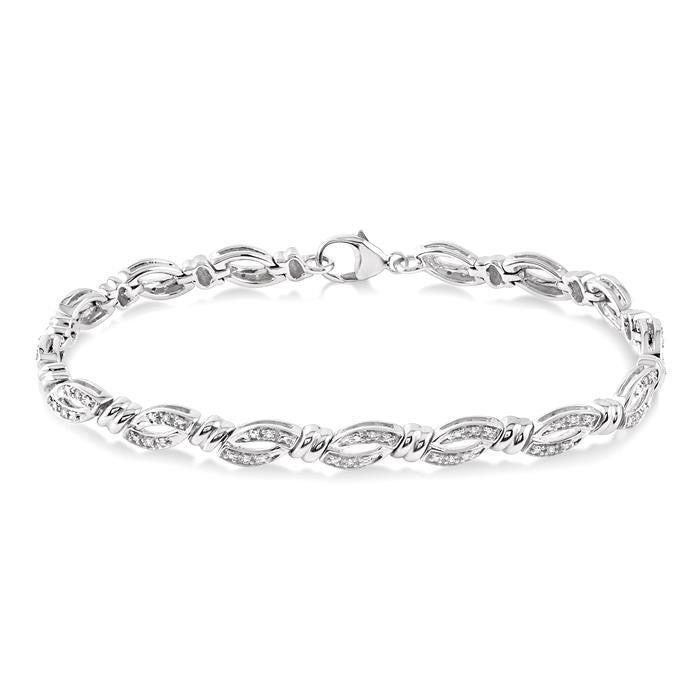 1/6 Ctw Knot Shape Round Cut Diamond Bracelet in Sterling Silver