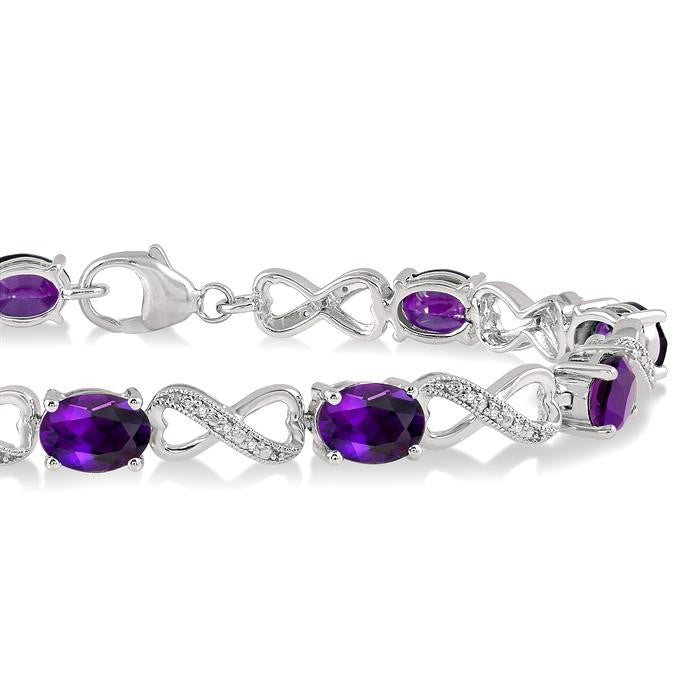 7x5 MM Oval Cut Amethyst and 1/10 Ctw Round Cut Diamond Semi-Precious Infinity Bracelet in Sterling Silver