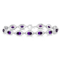 6x4 MM Oval Cut Amethyst and 1/10 Ctw Round Cut Diamond Semi-Precious Bracelet in Sterling Silver