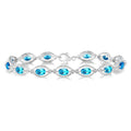 6x4 MM Oval Cut Blue Topaz and 1/10 Ctw Round Cut Diamond Semi-Precious Bracelet in Sterling Silver