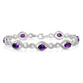 7x5 MM Oval Cut Amethyst and 1/10 Ctw Round Cut Diamond Semi-Precious Bracelet in Sterling Silver
