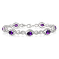 Ripley Silver Oval Shape Amethyst Gemstone & 1/10CTW Diamond Bracelet