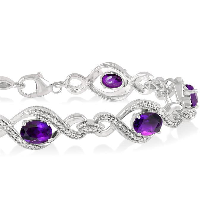 Ripley Silver Oval Shape Amethyst Gemstone & 1/10CTW Diamond Bracelet