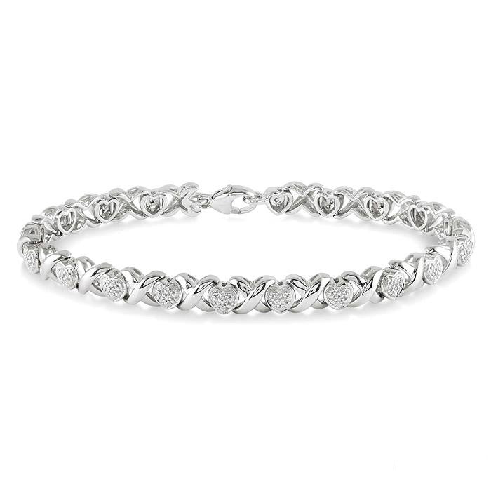 Silver Heart Shape Diamond Bracelet
