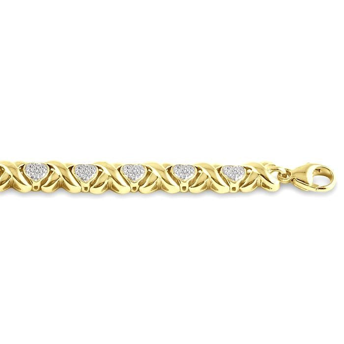 1/10 Ctw 'X' and Heart Round Cut Diamond Bracelet in Yellow Gold Vermeil