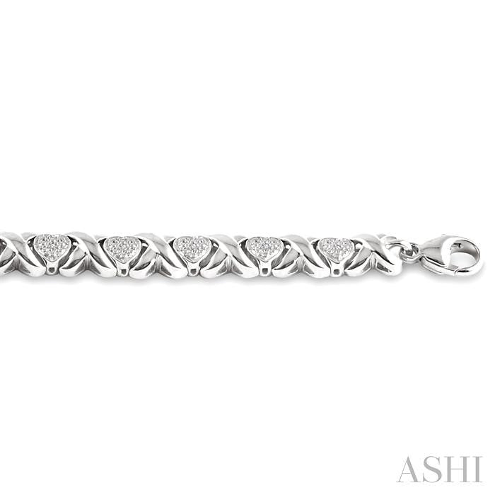 1/10 Ctw 'X' and Heart Shape Round Cut Diamond Bracelet in Sterling Silver