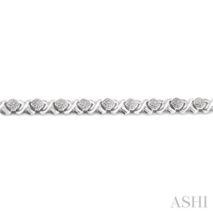 1/10 Ctw 'X' and SQ Round Cut Diamond Bracelet in Sterling Silver