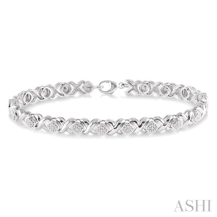 1/10 Ctw 'X' and SQ Round Cut Diamond Bracelet in Sterling Silver