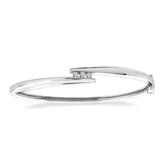 Silver 3 Stone Channel Set Diamond Fashion Bangle