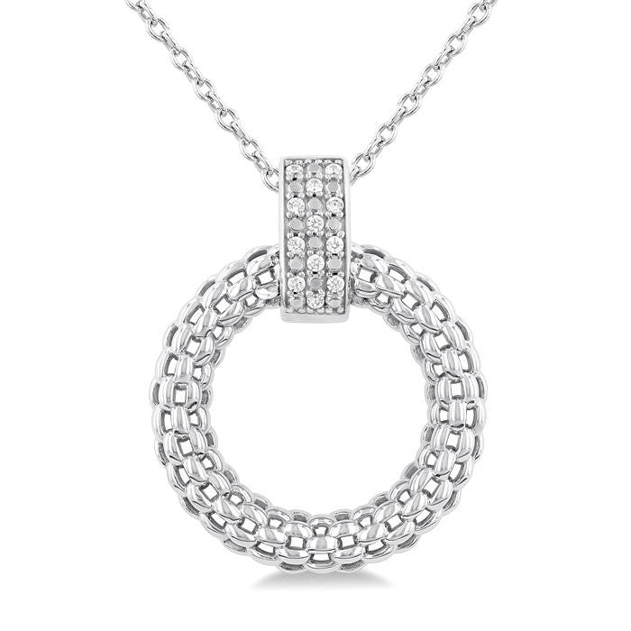 1/8 Ctw Cable Chain Inspired Bold Weave Circle Round Cut Diamond Pendant With Chain in Sterling Silver