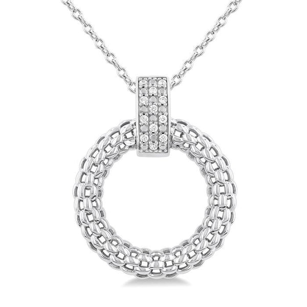1/8 Ctw Cable Chain Inspired Bold Weave Circle Round Cut Diamond Pendant With Chain in Sterling Silver