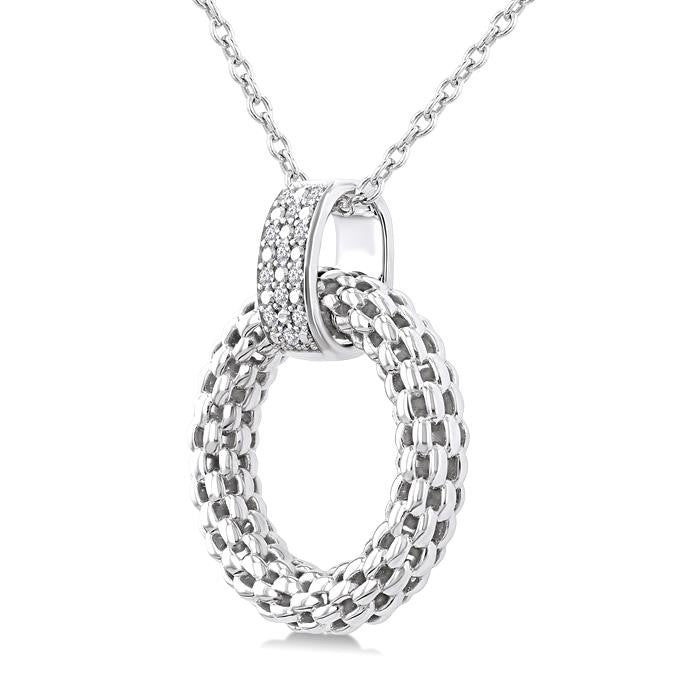 1/8 Ctw Cable Chain Inspired Bold Weave Circle Round Cut Diamond Pendant With Chain in Sterling Silver