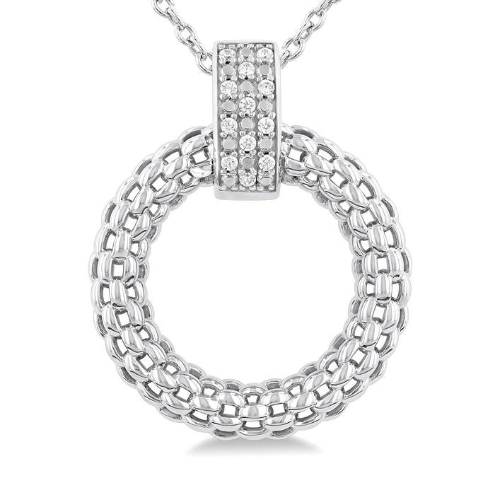 1/8 Ctw Cable Chain Inspired Bold Weave Circle Round Cut Diamond Pendant With Chain in Sterling Silver