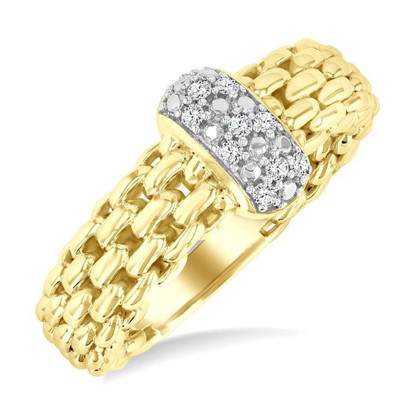 1/8 Ctw Bold Cable Chain Inspired Round Cut Diamond Fashion Ring in Yellow Gold Vermeil