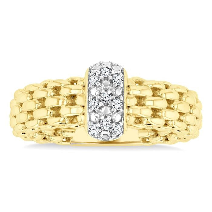1/8 Ctw Bold Cable Chain Inspired Round Cut Diamond Fashion Ring in Yellow Gold Vermeil