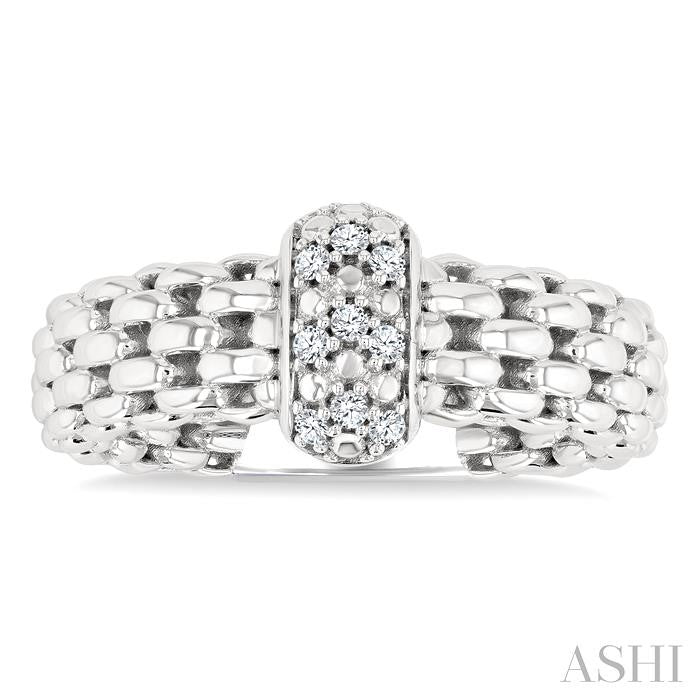 1/8 Ctw Bold Silver Cable Chain Inspired Round Cut Diamond Fashion Ring in Sterling Silver