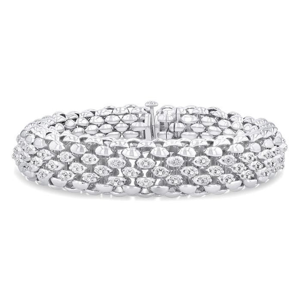1/4 Ctw Bold Weave Hollow Cylindrical Design Round Cut Diamond Fashion Bracelet in Sterling Silver