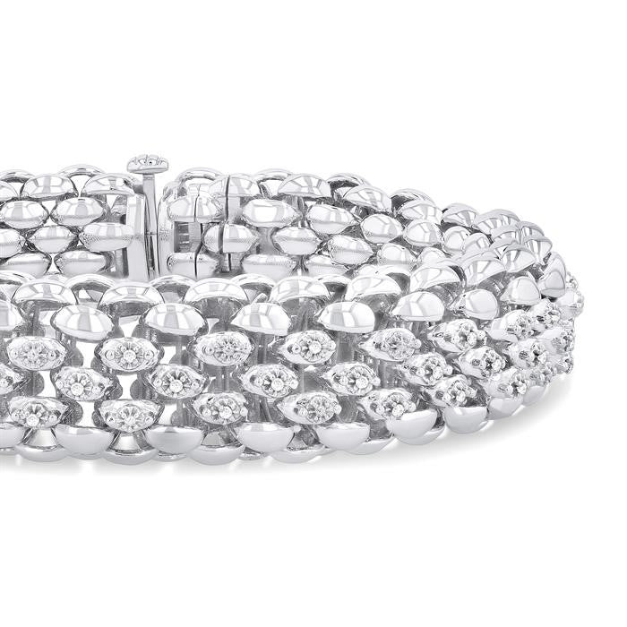 1/4 Ctw Bold Weave Hollow Cylindrical Design Round Cut Diamond Fashion Bracelet in Sterling Silver