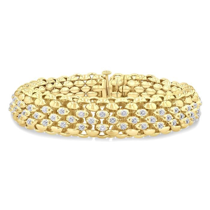 1/4 Ctw Bold Weave Hollow Cylindrical Design Round Cut Diamond Fashion Bracelet in Yellow Gold Vermeil