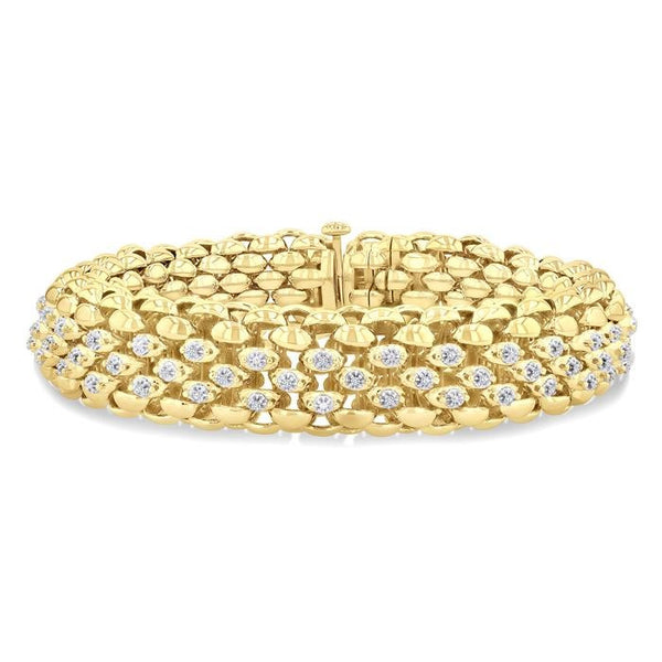 1/4 Ctw Bold Weave Hollow Cylindrical Design Round Cut Diamond Fashion Bracelet in Yellow Gold Vermeil