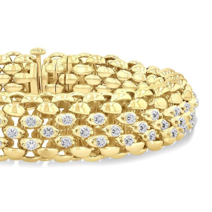 1/4 Ctw Bold Weave Hollow Cylindrical Design Round Cut Diamond Fashion Bracelet in Yellow Gold Vermeil