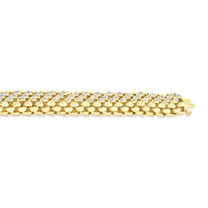 1/4 Ctw Bold Weave Hollow Cylindrical Design Round Cut Diamond Fashion Bracelet in Yellow Gold Vermeil