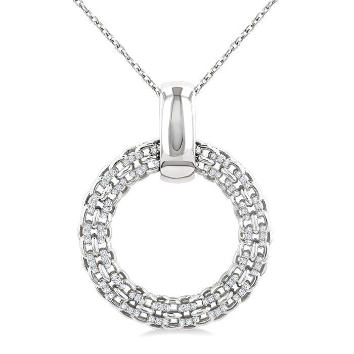 1/8 Ctw Cable Chain Inspired Bold Weave Circle Round Cut Diamond Pendant With Chain in Sterling Silver