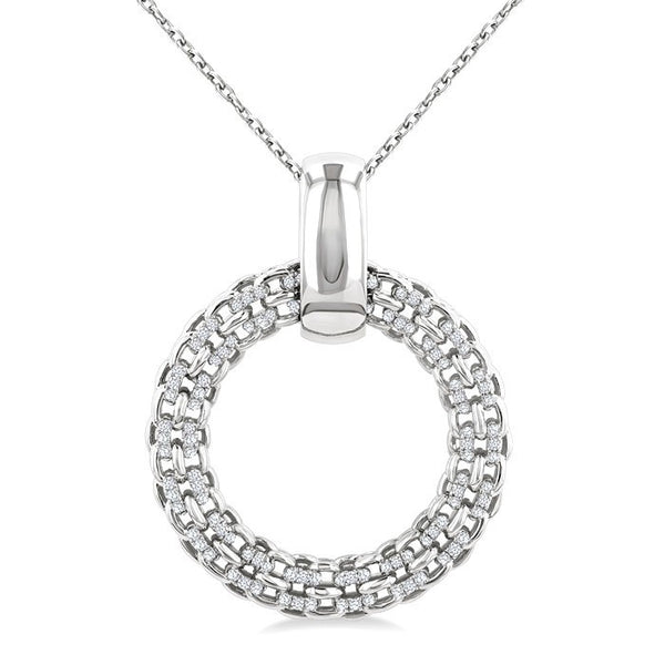 1/8 Ctw Cable Chain Inspired Bold Weave Circle Round Cut Diamond Pendant With Chain in Sterling Silver