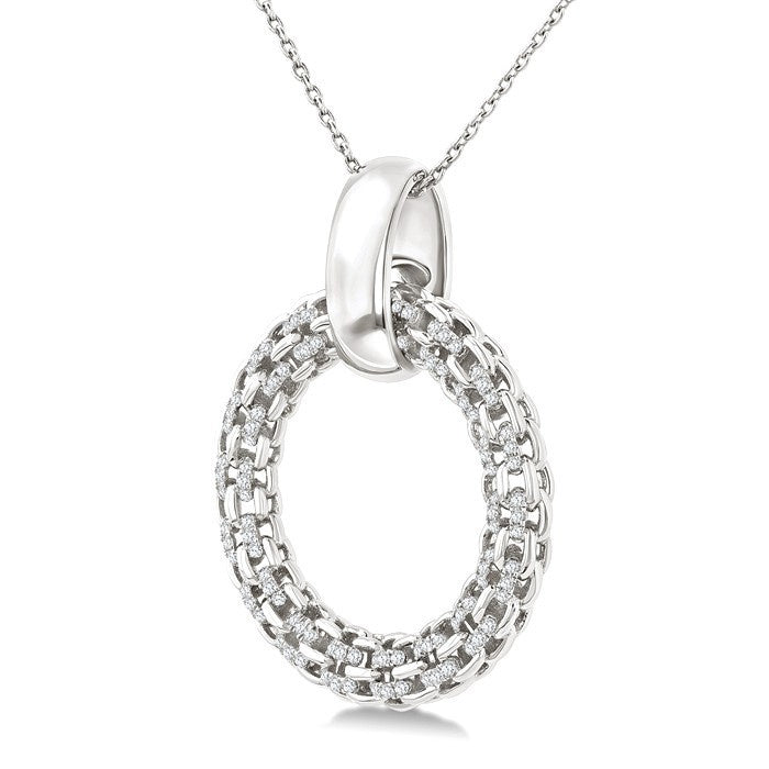 1/8 Ctw Cable Chain Inspired Bold Weave Circle Round Cut Diamond Pendant With Chain in Sterling Silver