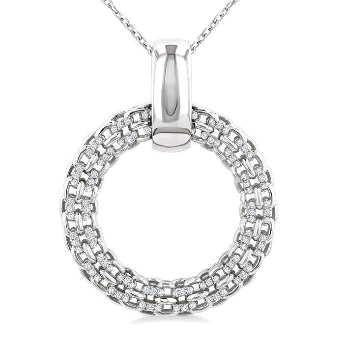 1/8 Ctw Cable Chain Inspired Bold Weave Circle Round Cut Diamond Pendant With Chain in Sterling Silver
