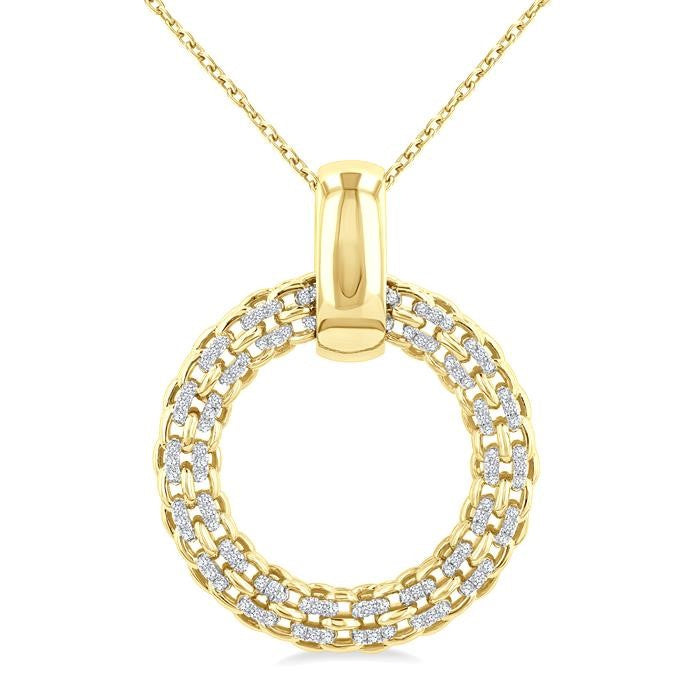 1/8 Ctw Cable Chain Inspired Bold Weave Circle Round Cut Diamond Pendant With Chain in Yellow Gold Vermeil