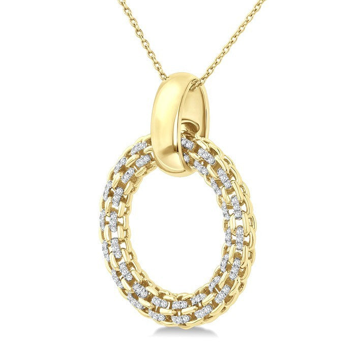 1/8 Ctw Cable Chain Inspired Bold Weave Circle Round Cut Diamond Pendant With Chain in Yellow Gold Vermeil