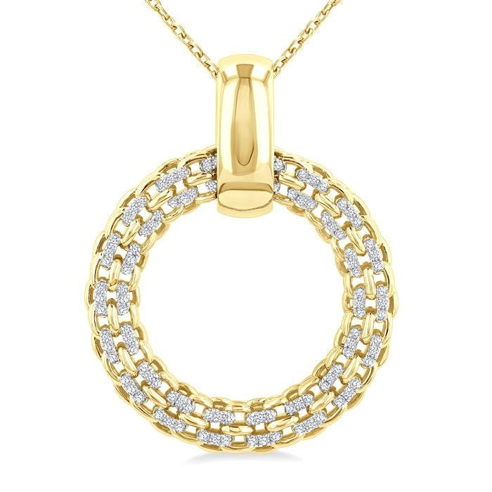 1/8 Ctw Cable Chain Inspired Bold Weave Circle Round Cut Diamond Pendant With Chain in Yellow Gold Vermeil
