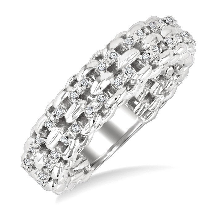 1/10 Ctw Bold Cable Chain Inspired Round Cut Diamond Fashion Ring in Sterling Silver