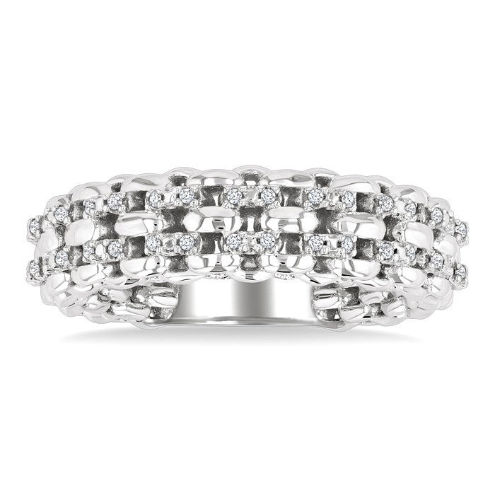 1/10 Ctw Bold Cable Chain Inspired Round Cut Diamond Fashion Ring in Sterling Silver