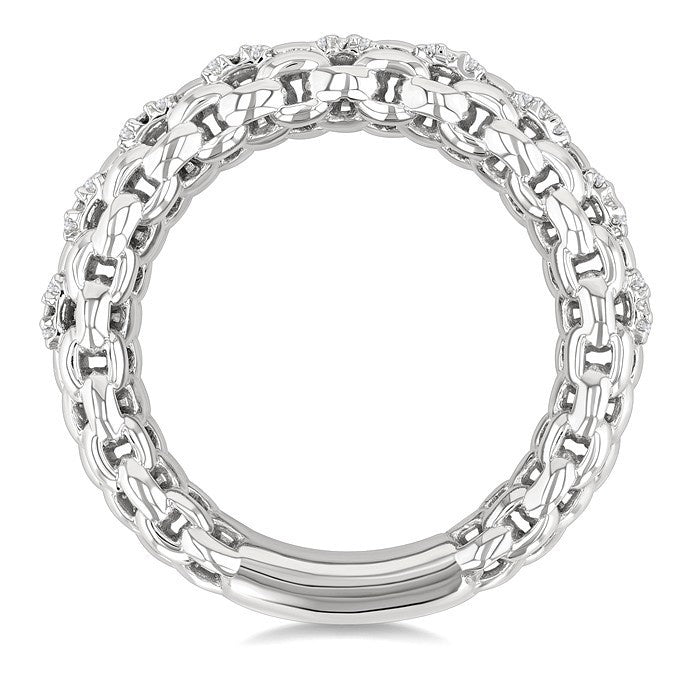 1/10 Ctw Bold Cable Chain Inspired Round Cut Diamond Fashion Ring in Sterling Silver