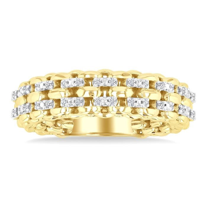 1/10 Ctw Bold Cable Chain Inspired Weave Circle Round Cut Diamond Ring in Yellow Gold Vermeil