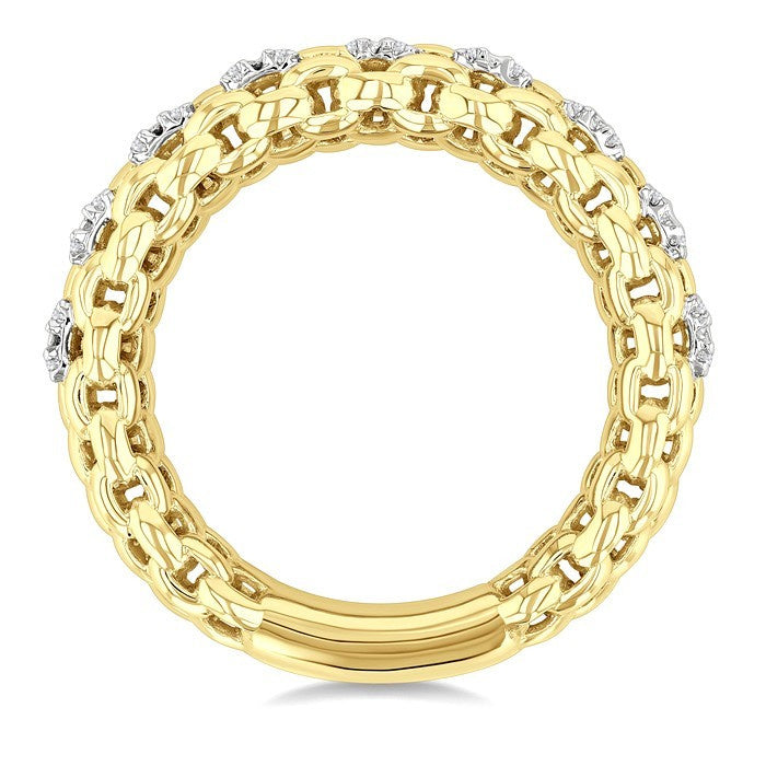 1/10 Ctw Bold Cable Chain Inspired Weave Circle Round Cut Diamond Ring in Yellow Gold Vermeil