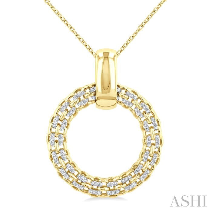 1/8 Ctw Cable Chain Inspired Bold Weave Circle Round Cut Diamond Pendant With Chain in Yellow Gold Vermeil