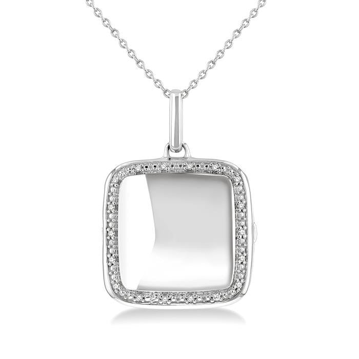 1/10 Ctw Square Shape Round Cut Diamond Keepsake Locket Pendant With Chain in Sterling Silver