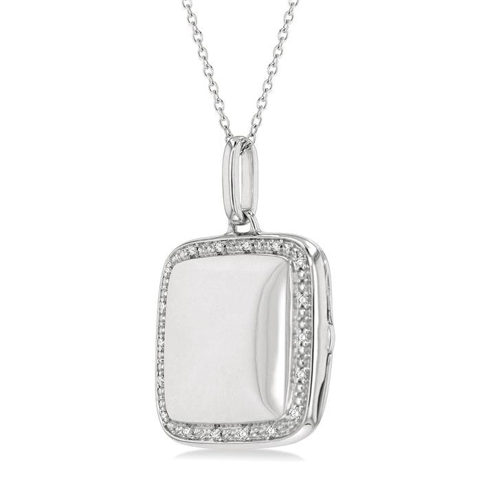 1/10 Ctw Square Shape Round Cut Diamond Keepsake Locket Pendant With Chain in Sterling Silver