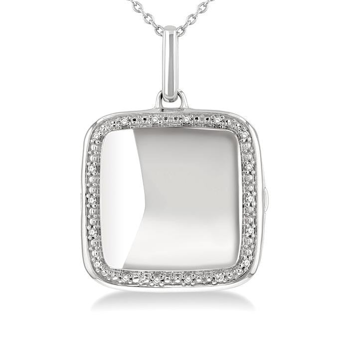 1/10 Ctw Square Shape Round Cut Diamond Keepsake Locket Pendant With Chain in Sterling Silver