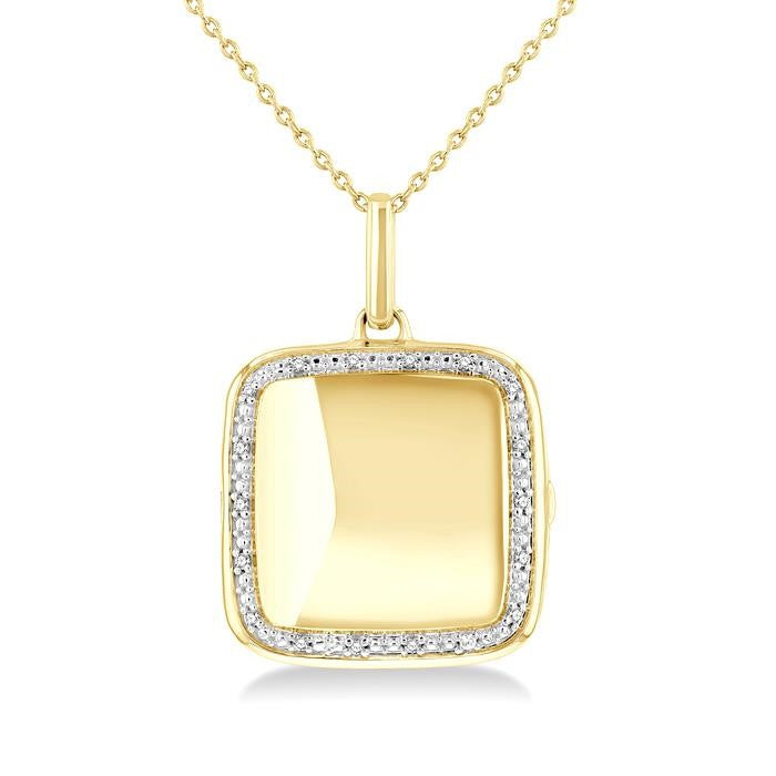 1/10 Ctw Square Shape Round Cut Diamond Keepsake Locked Pendant With Chain in Yellow Gold Vermeil