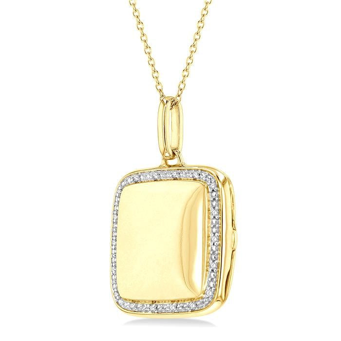 1/10 Ctw Square Shape Round Cut Diamond Keepsake Locked Pendant With Chain in Yellow Gold Vermeil