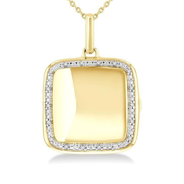 1/10 Ctw Square Shape Round Cut Diamond Keepsake Locked Pendant With Chain in Yellow Gold Vermeil