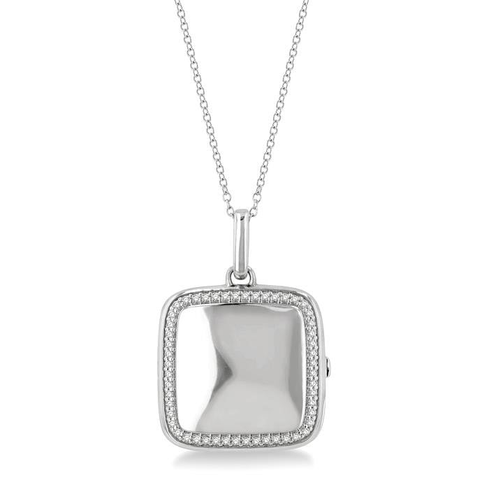 Silver Square Diamond Locket Pendant