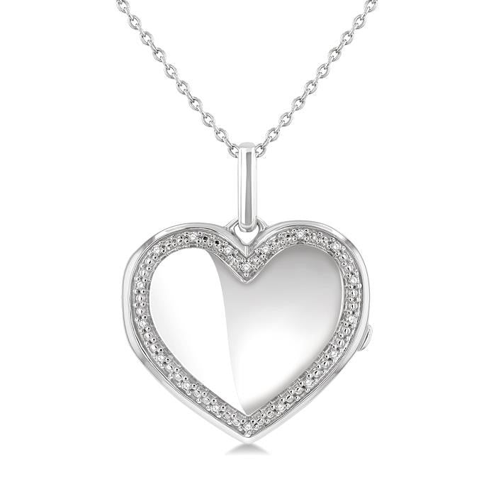 1/10 Ctw Heart Shape Round Cut Diamond Keepsake Locket Pendant With Chain in Sterling Silver
