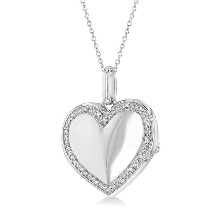 1/10 Ctw Heart Shape Round Cut Diamond Keepsake Locket Pendant With Chain in Sterling Silver