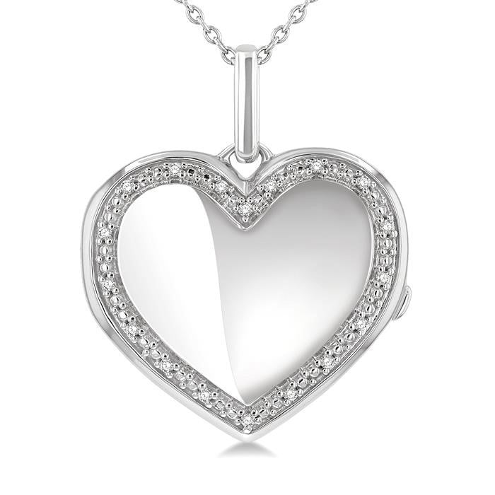 1/10 Ctw Heart Shape Round Cut Diamond Keepsake Locket Pendant With Chain in Sterling Silver