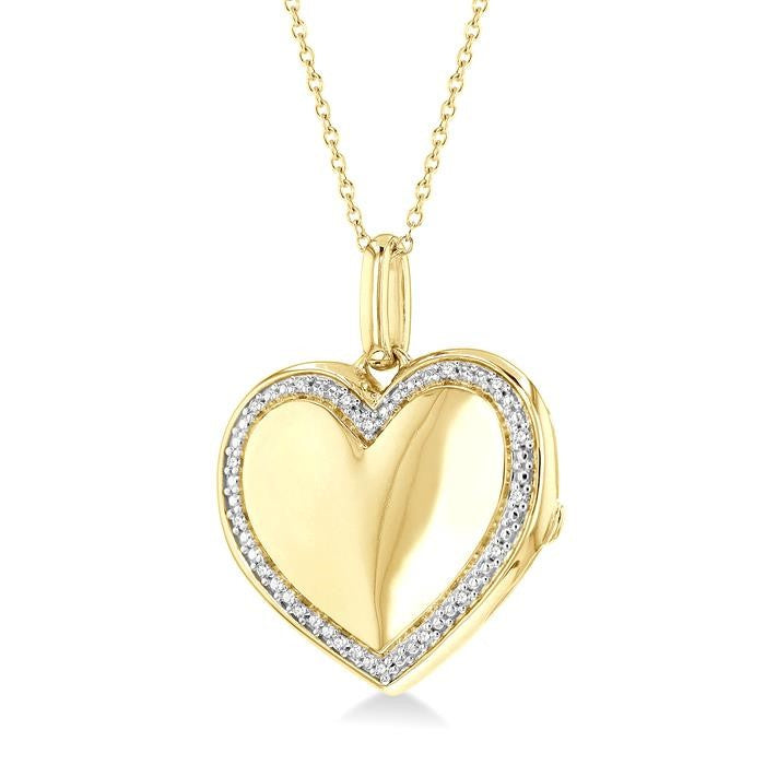 1/10 Ctw Heart Shape Round Cut Diamond Keepsake Locked Pendant With Chain in Yellow Gold Vermeil